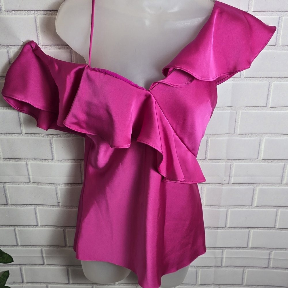 Asymmetrical Pink Ruffled Blouse